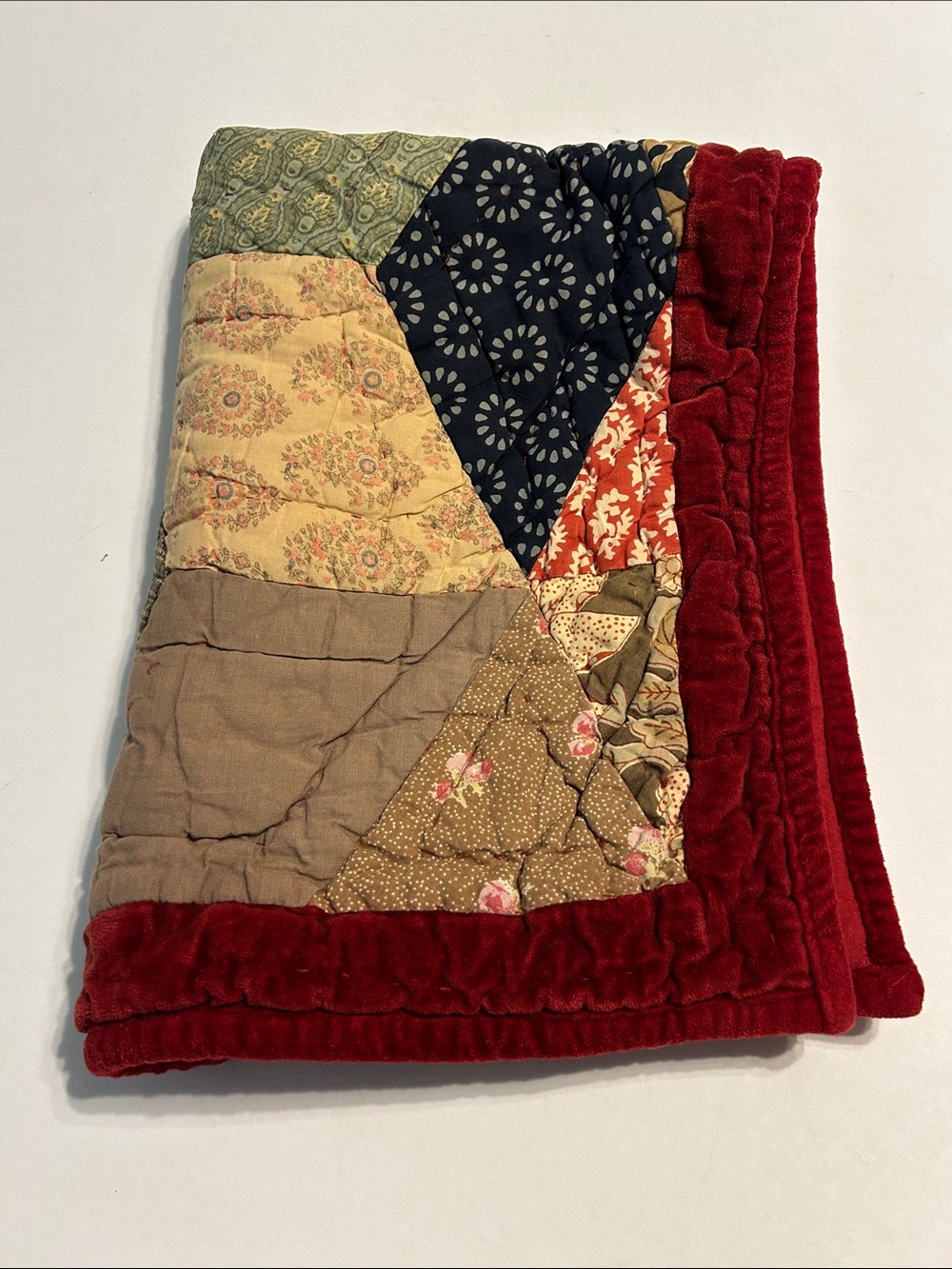 Pottery Barn Multicolor Patchwork Set of 2 Pillowcase Shams Maroon Velour Cotton